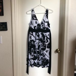 Black/White Floral Dress w/ Black Belt
